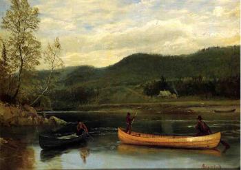 Albert Bierstadt : Men in Two Canoes